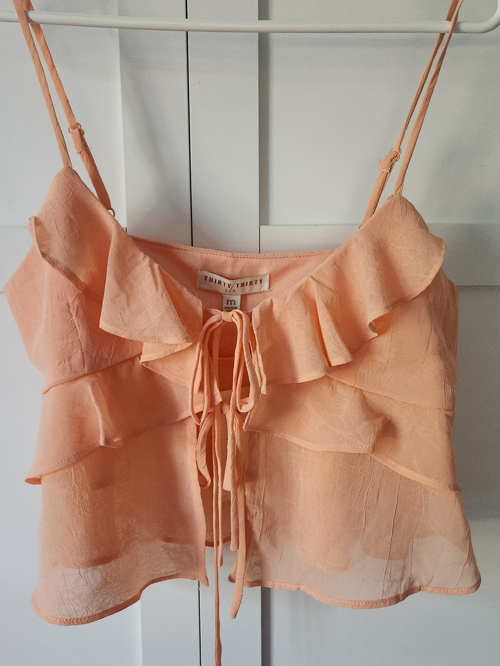 NWT Peach Ruffled Tie-front Top